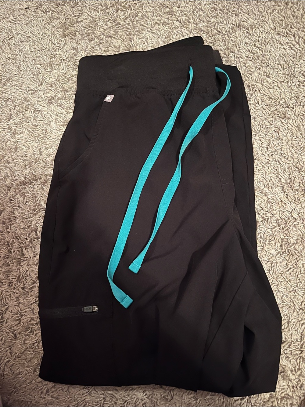 Figs Black Jogger Pants with Teal Drawstrings Medium